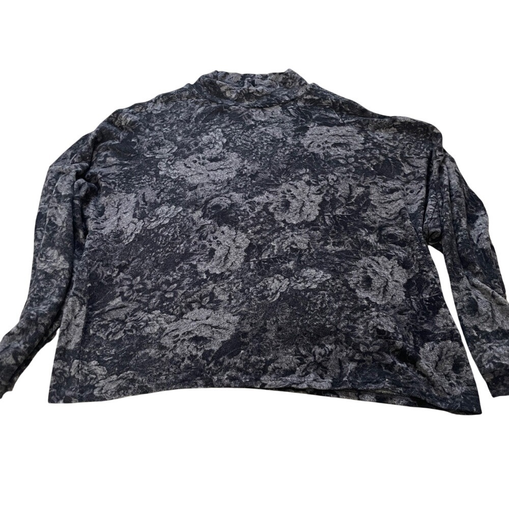 Dantelle Womens Grey Black Floral Mock‎ Neck Long Sleeve Top Size S